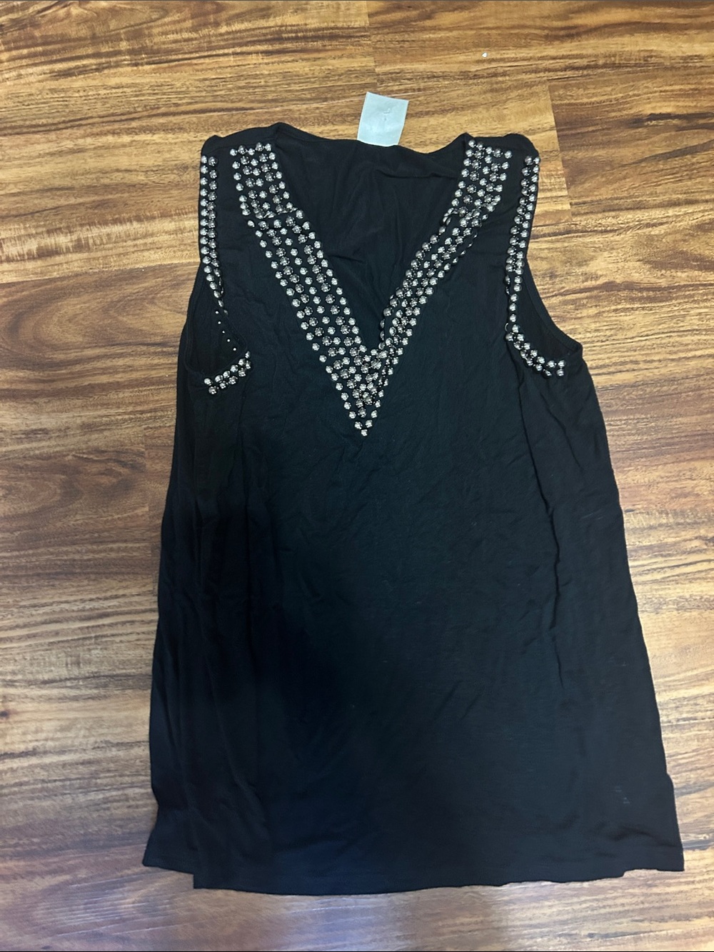 Vocal Black Tank Top with Silver Stud Accents